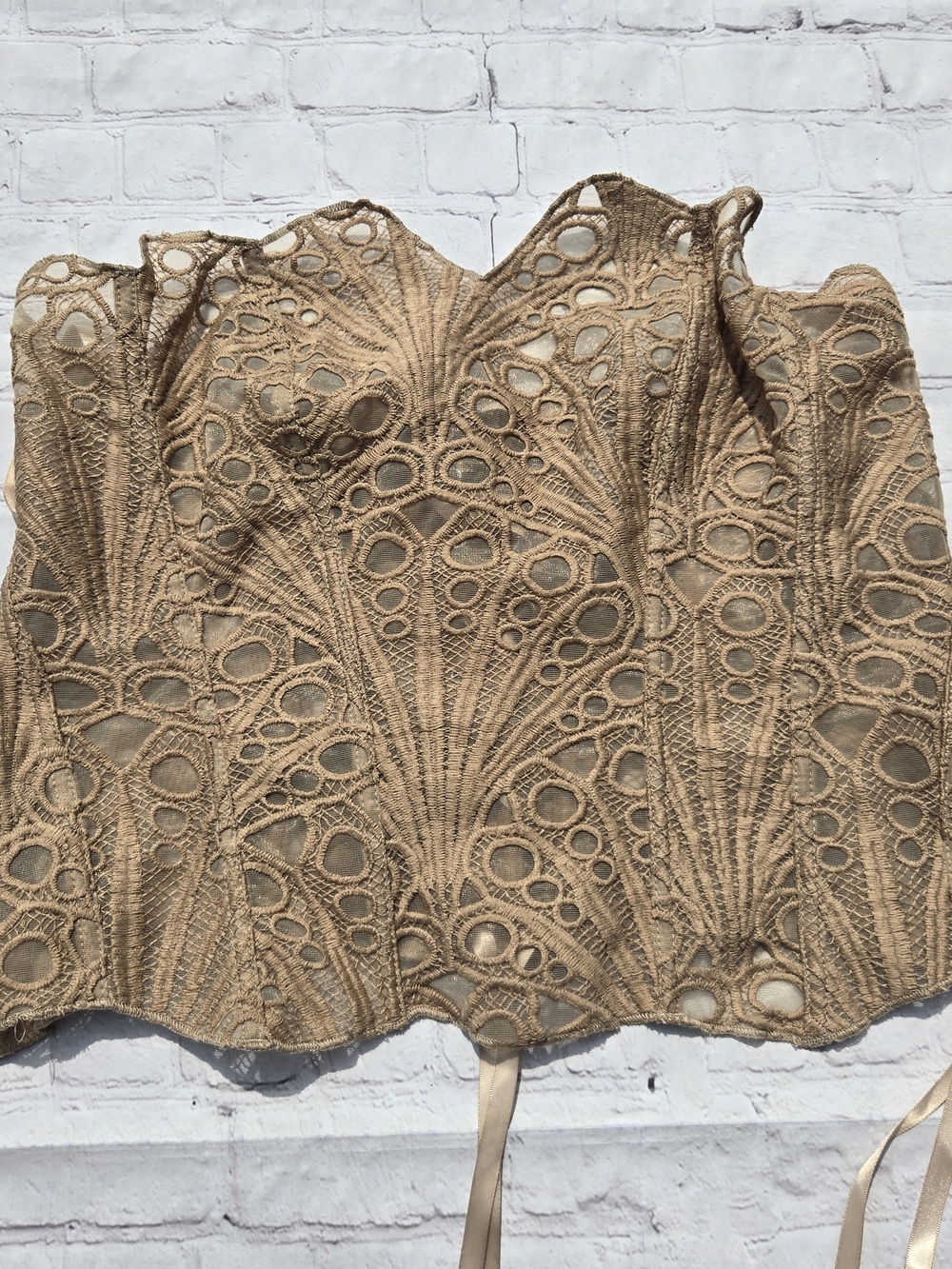 Sheer Mesh Lace Strapless Bustier Corset Top - Tan 2x Fairy Romantic Costume